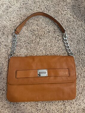 Michael Kors Cognac Leather Shoulder Bag with Silver Chain